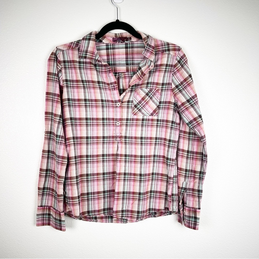 Prana‎ Henley Plaid Pullover Sz XS